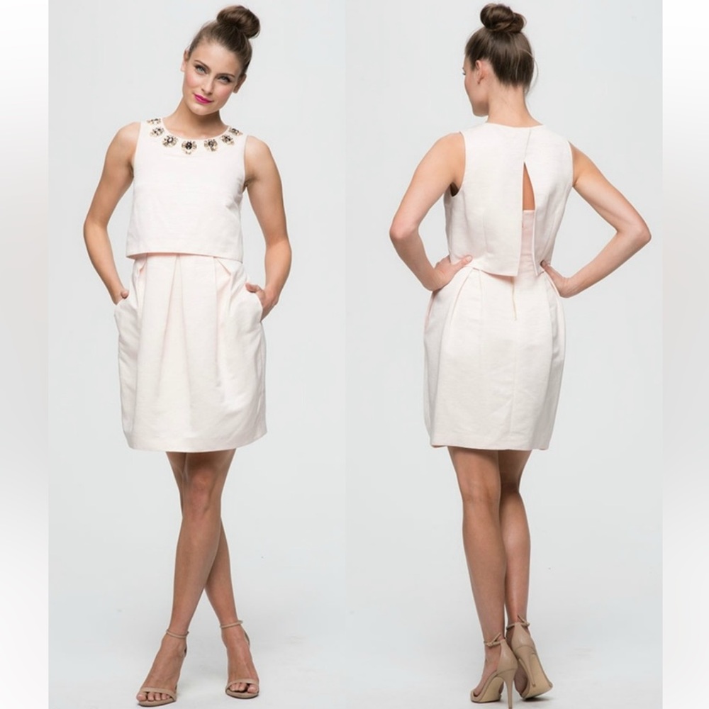 Eliza J Blush Pink Embellished Neck Mini Dress